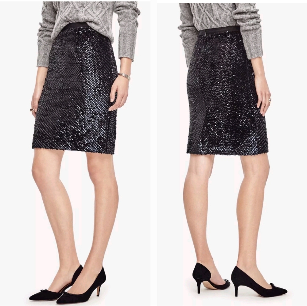 NWT Ann Taylor Black Blue Tinted Sequin Pencil Skirt Size 0P